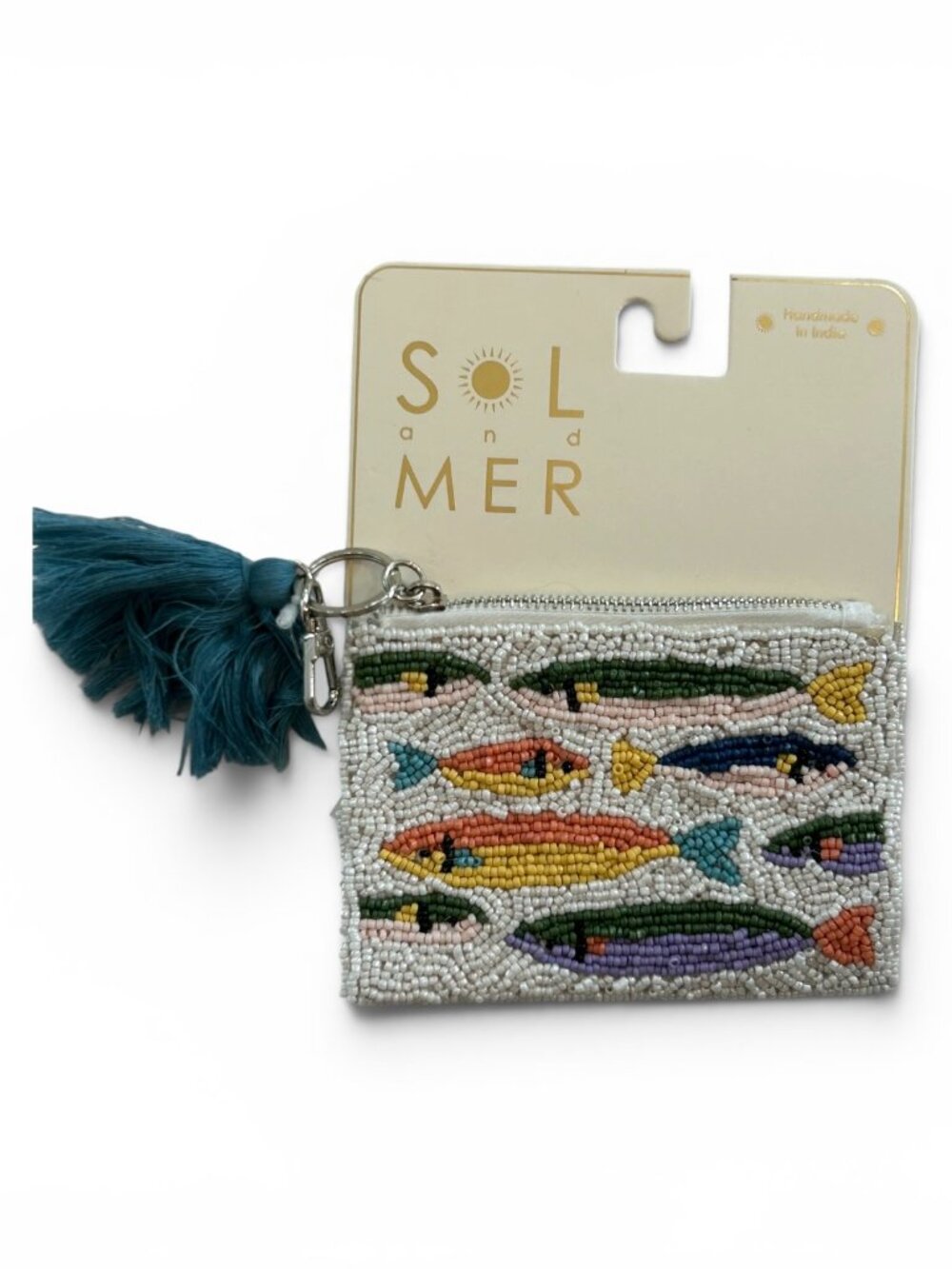 Sol and Mer Beaded Sardine Fish Colorful Beaded Zipper Pouch Bag Coin Purse
